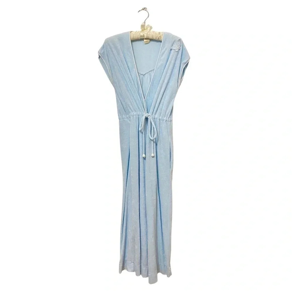 Vintage - Light Blue Butterfly Trim Terrycloth Duster